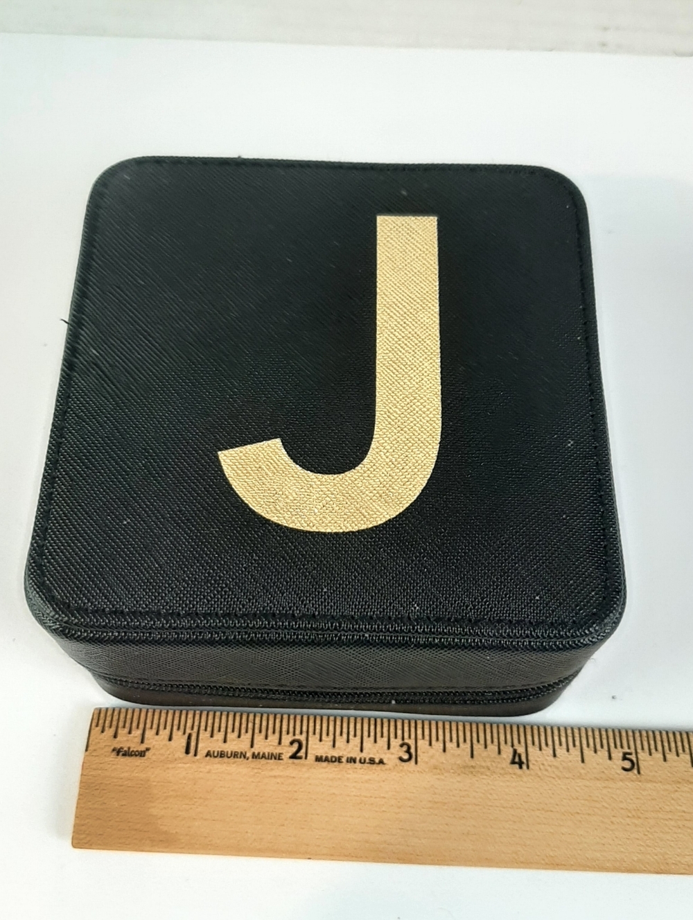 🛍Black with Gold "J" Initial Zippered Square Jewelry Box Case